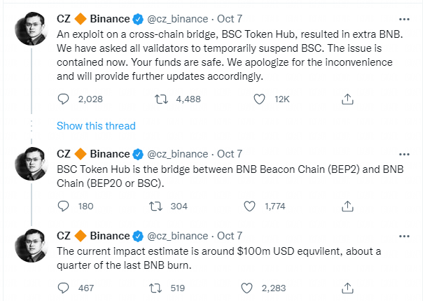 史上最大！“华人首富”旗下区块链币安项目被盗<strong></p>
<p>币安BNB</strong>，案值 8.5亿美元