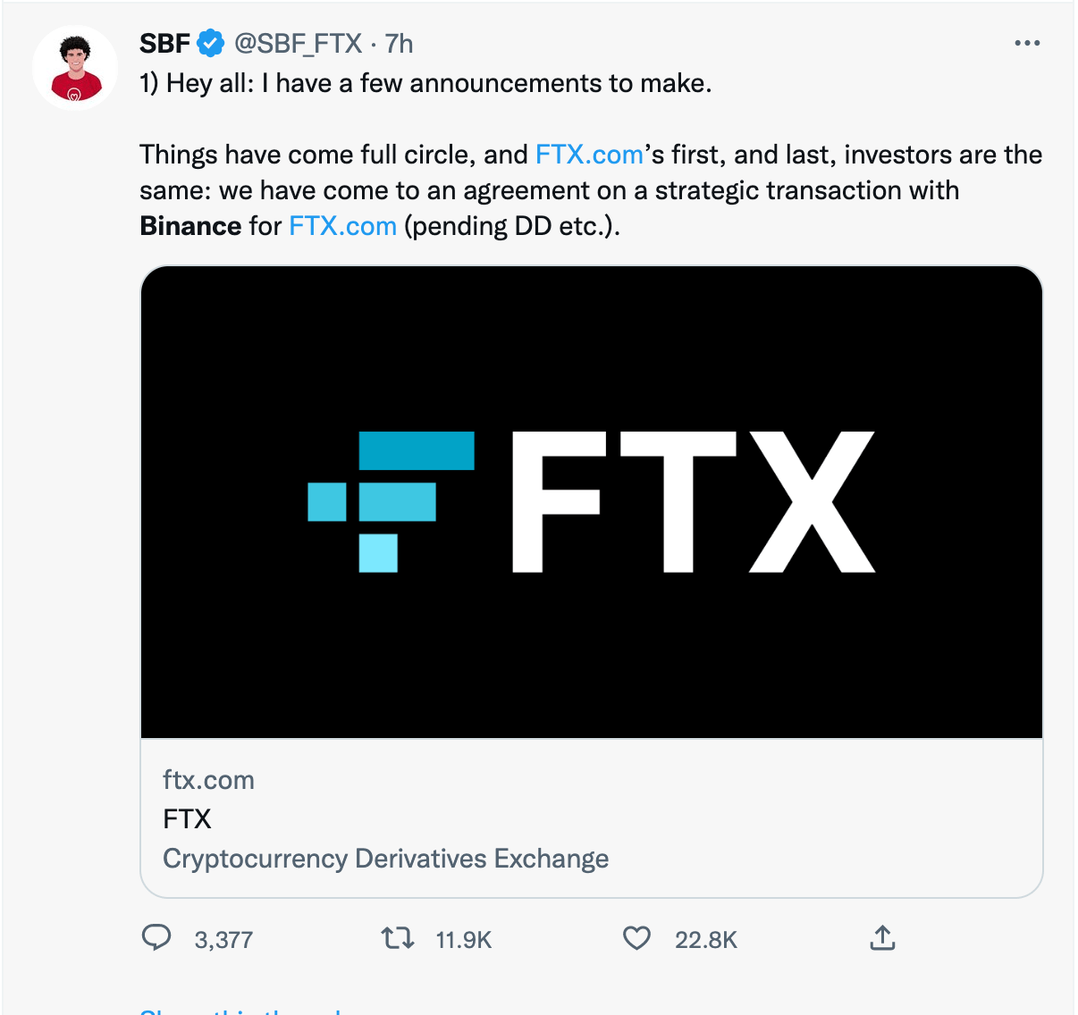 币安创始人宣布收购竞争对手FTX<strong>交易所上币流程</p>，加密货币市场应声暴跌