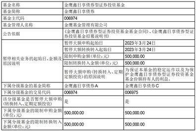 金鹰基金管理有限公司关于金鹰鑫日享债券型证券投资基金 暂停机构客户大额申购（含转换转入、定期定额投资）的公告