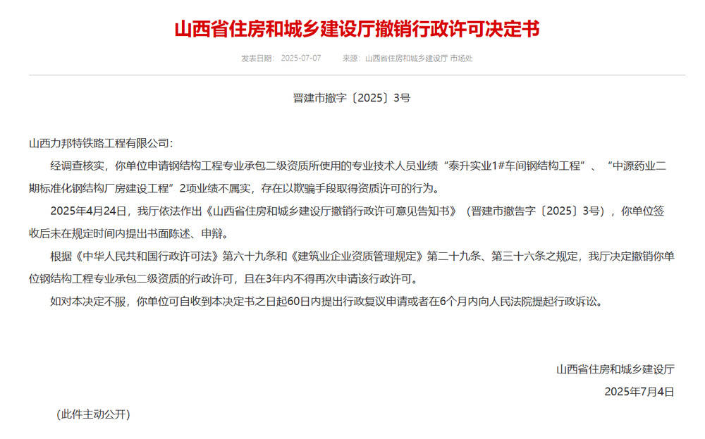 以欺骗手段取得资质<strong></p>
<p>期货原油交易时间</strong>，山西省住建厅连发6则撤销行政许可决定书