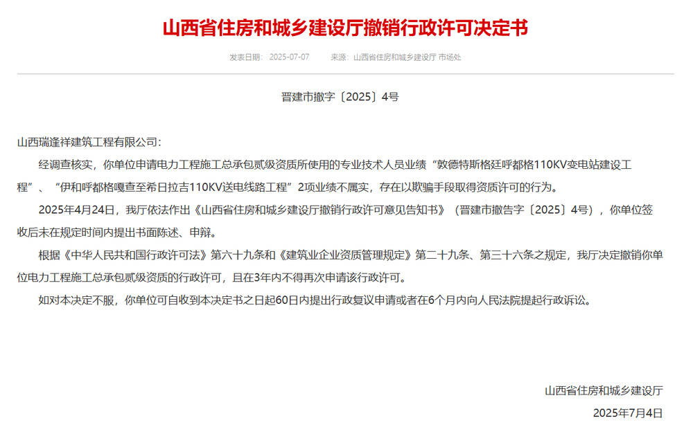 以欺骗手段取得资质<strong></p>
<p>期货原油交易时间</strong>，山西省住建厅连发6则撤销行政许可决定书