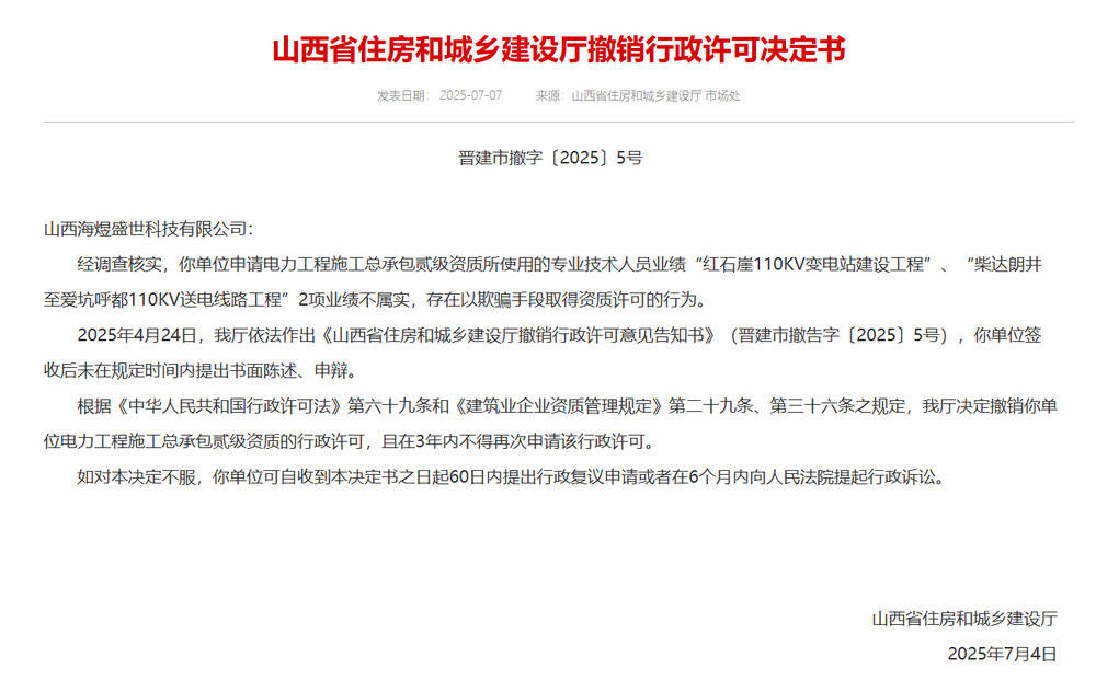 以欺骗手段取得资质<strong></p>
<p>期货原油交易时间</strong>，山西省住建厅连发6则撤销行政许可决定书